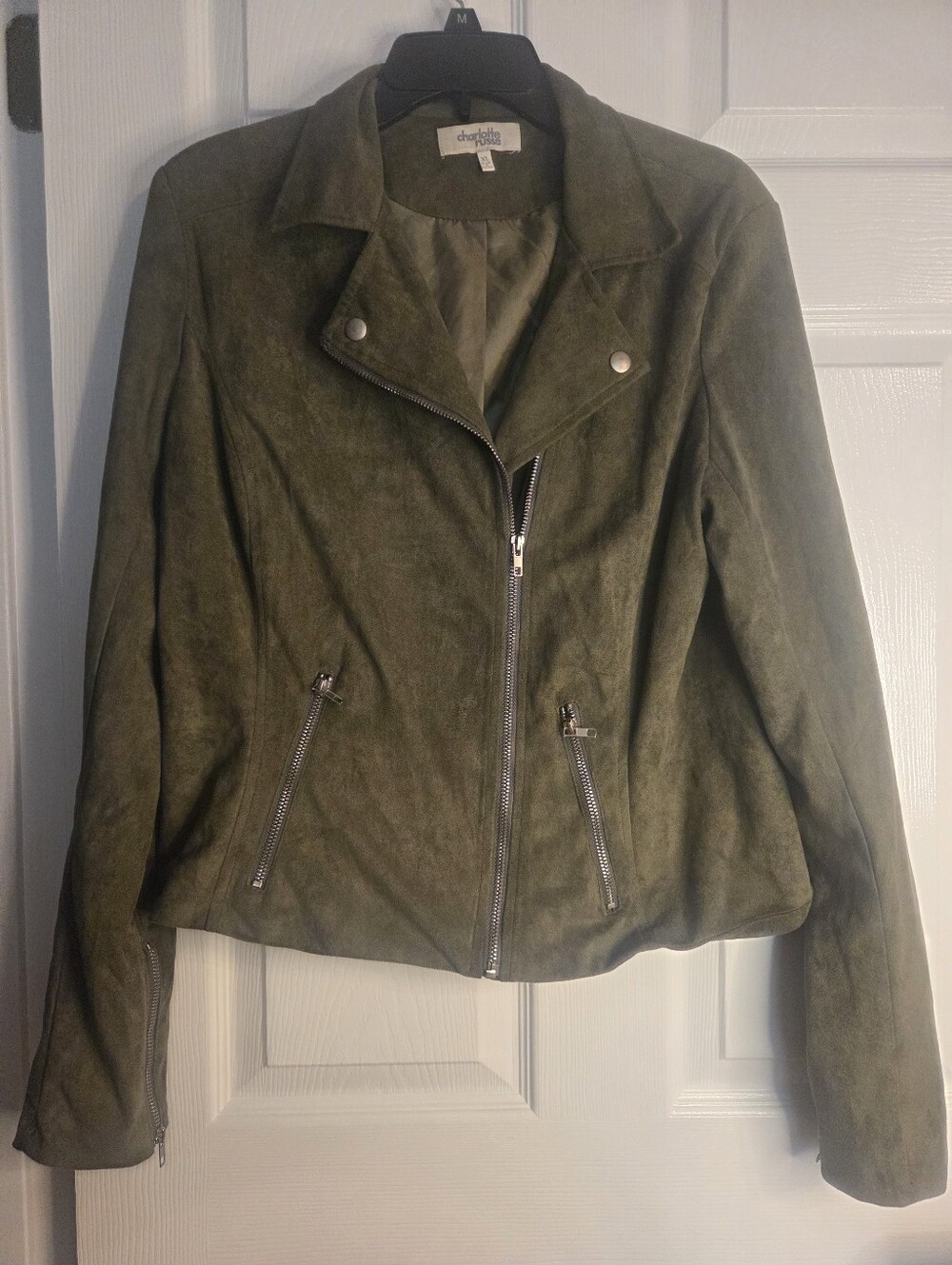 Charlotte Russe Olive Green Faux Suede Zippered Moto Jacket Womens XL EUX